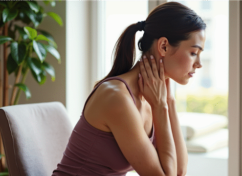 woman holding her scalene muscles in her neck